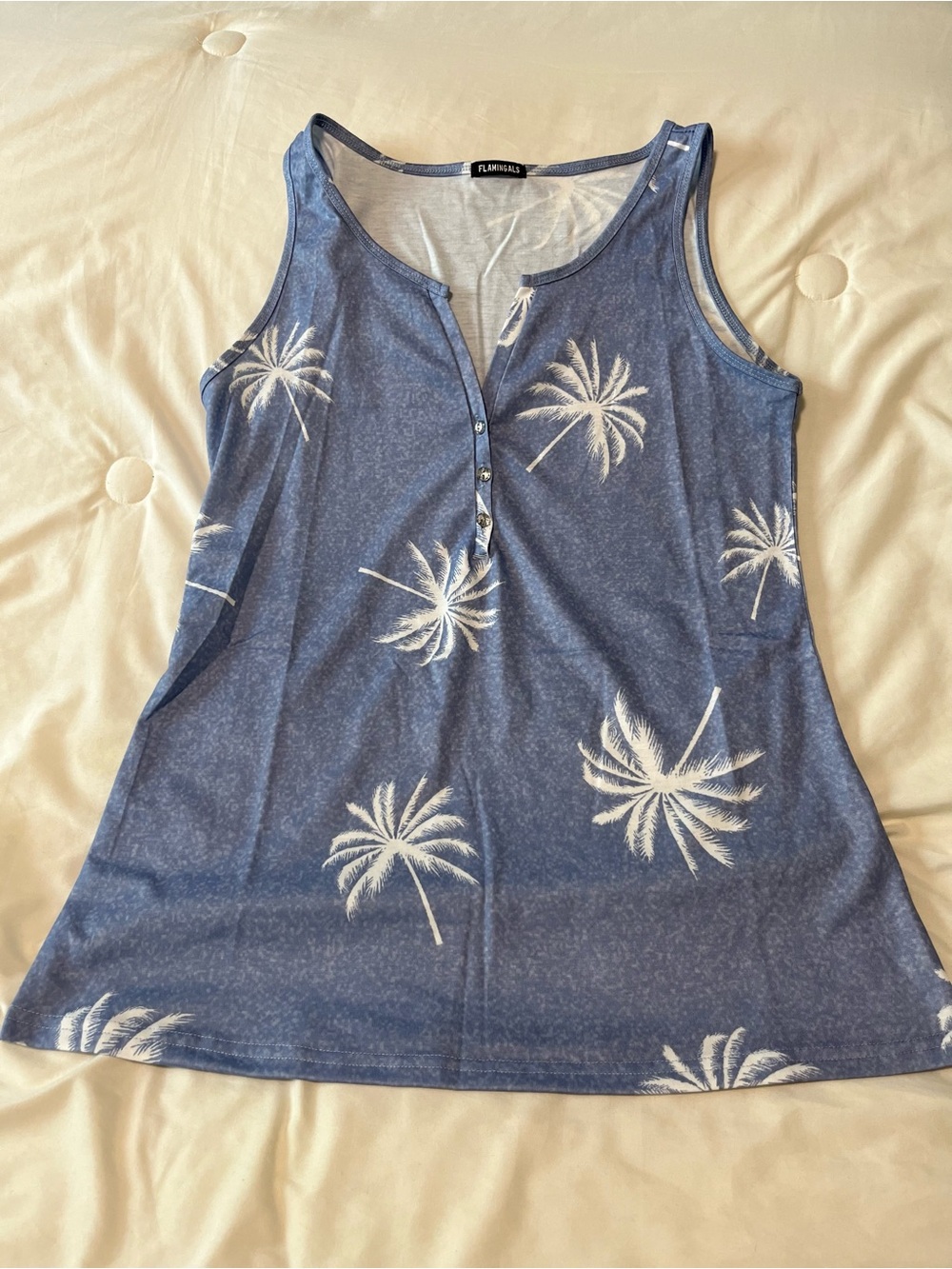 Flamingals Blue Palm-Print Henley Tank Top Size Medium? No tag.